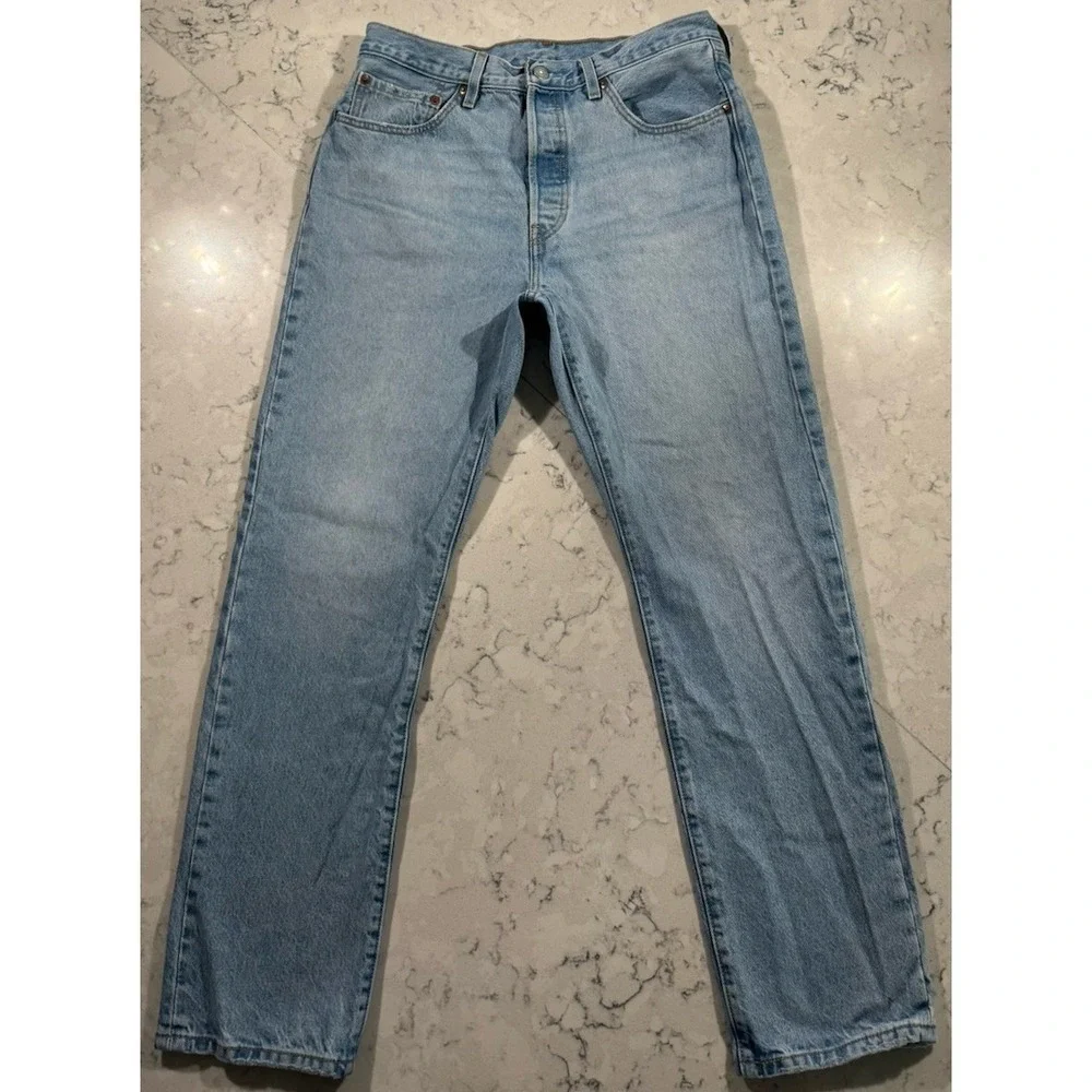 Levi's 501 Jeans Mens 31x30 Blue Light Wash Button Fly Straight Leg Indie Sleaze